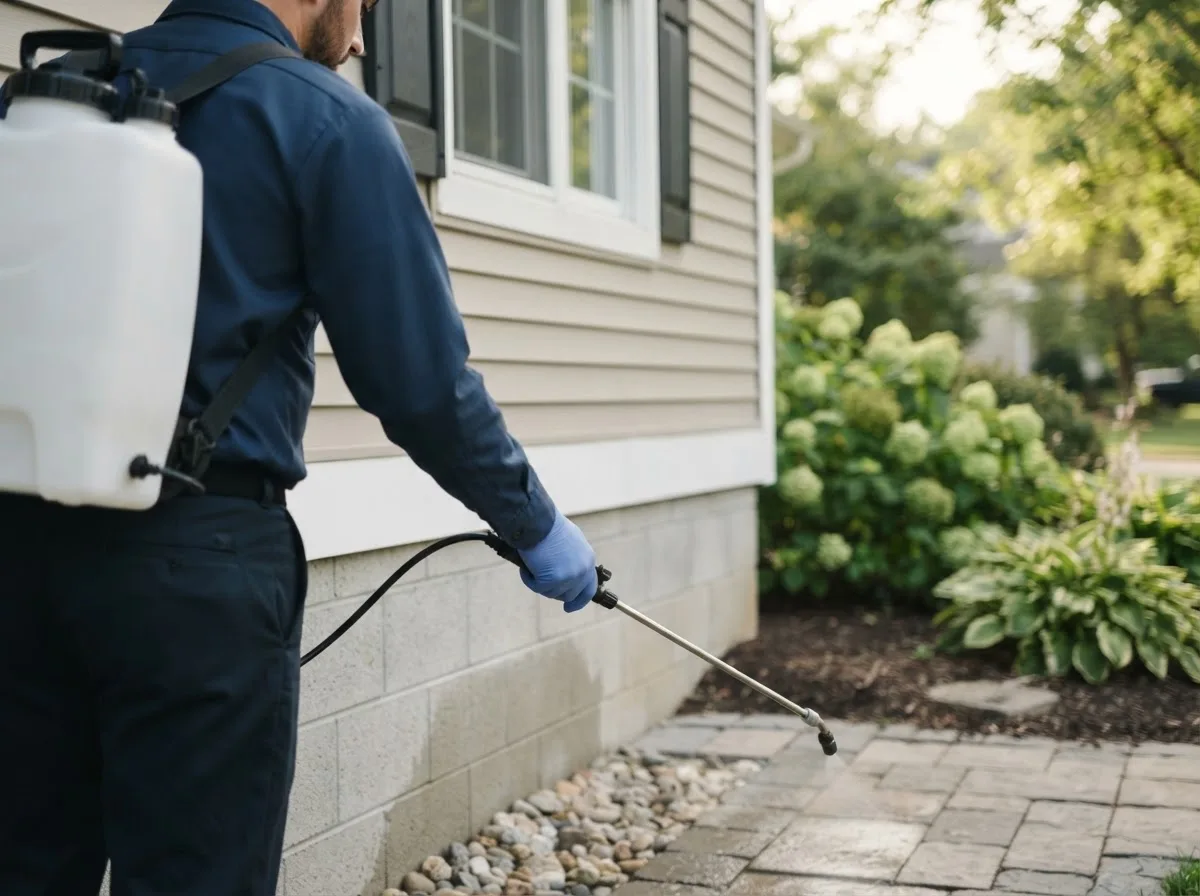 Pest control technician inspecting a home in Lu Verne, IA